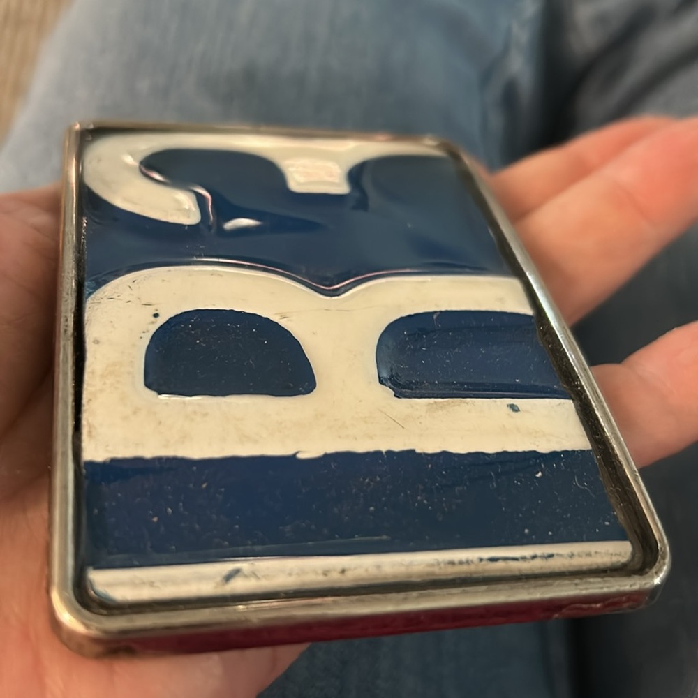 License plate belt buckle NEW artisan made blue white buckle R3 one of a kind - Picture 7 of 10